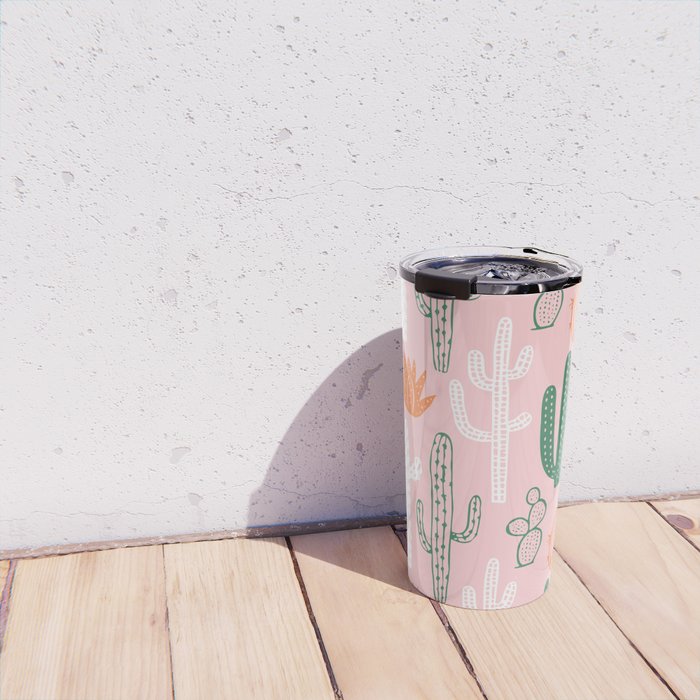 Retro hand drawn cactus plant pattern Travel Mug Gallery Image 4
