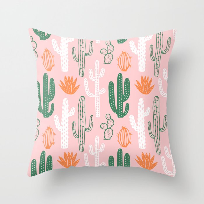 Retro hand drawn cactus plant pattern Throw Pillow Gallery Image 1
