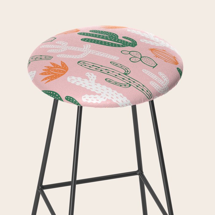 Retro hand drawn cactus plant pattern Stool Gallery Image 2