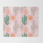 Retro hand drawn cactus plant pattern Throw Blanket Gallery Image 2