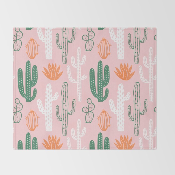 Retro hand drawn cactus plant pattern Throw Blanket Gallery Image 2