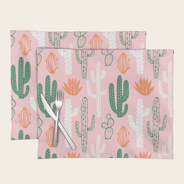Retro hand drawn cactus plant pattern Placemat Gallery Image 1