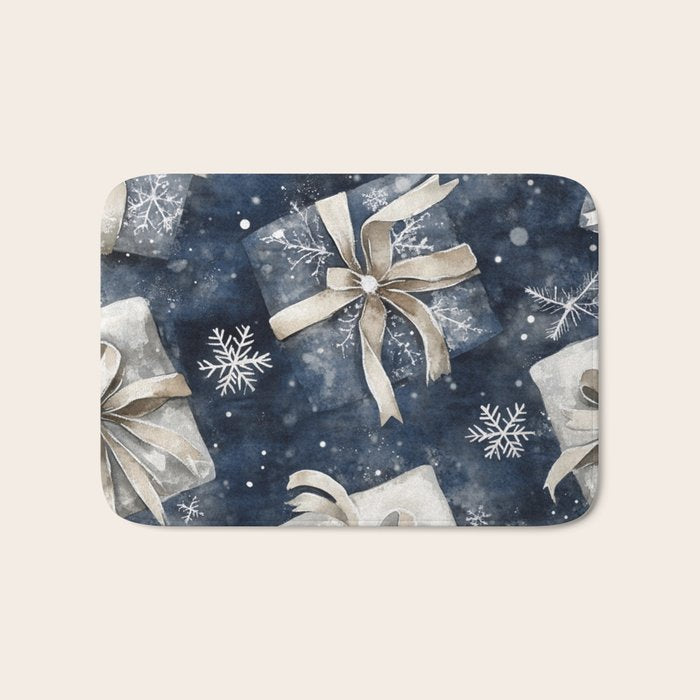 Christmas Winter Gifts Presents Watercolor Illustration Bath Mat Gallery Image 1