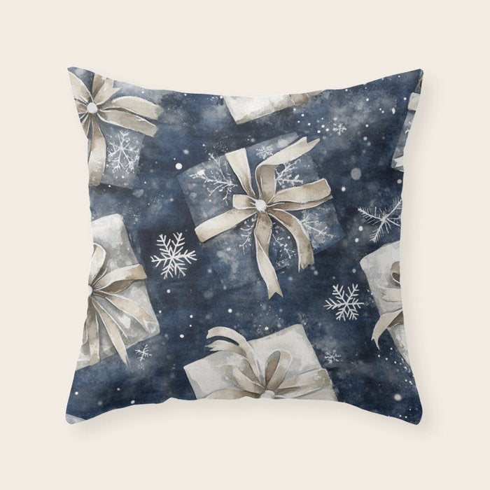 Christmas Winter Gifts Presents Watercolor Illustration Throw Pillow Gallery Image 1