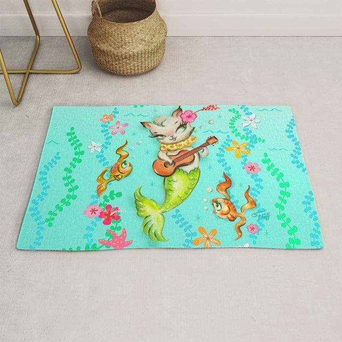 Mermaid Cat with Ukulele Rug Gallery Image 1