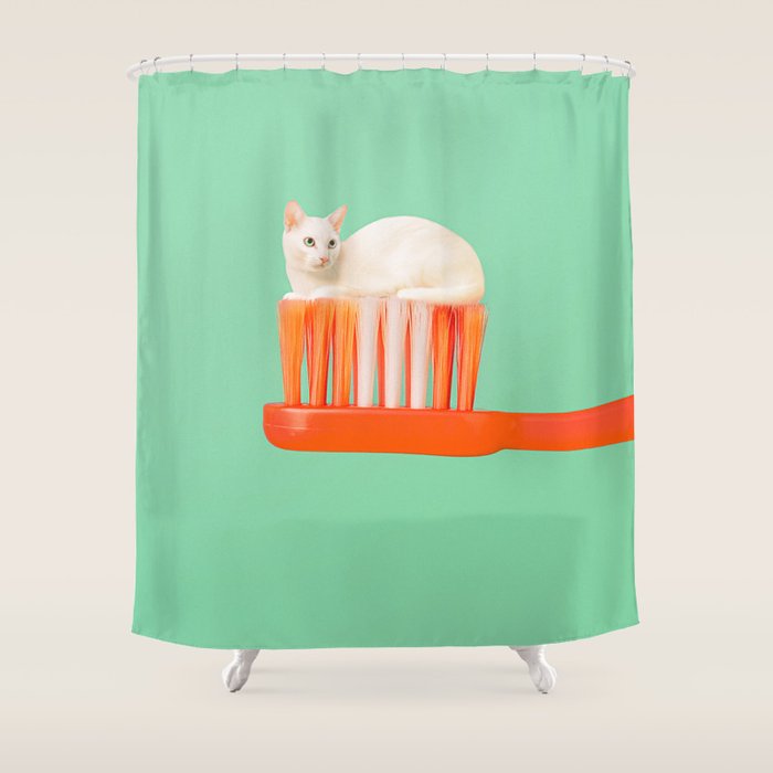 Toothpaste Cat Shower Curtain Gallery Image 1