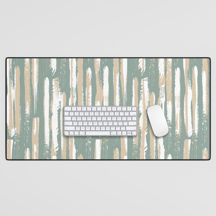 Colorful Stripes, Green and Beige, Abstract Art Desk Mat Gallery Image 1