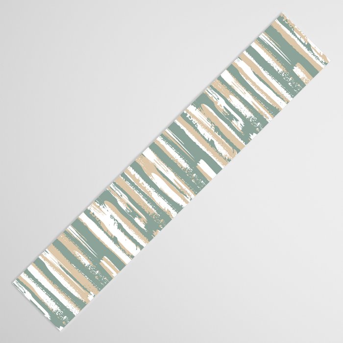 Colorful Stripes, Green and Beige, Abstract Art Table Runner Gallery Image 3