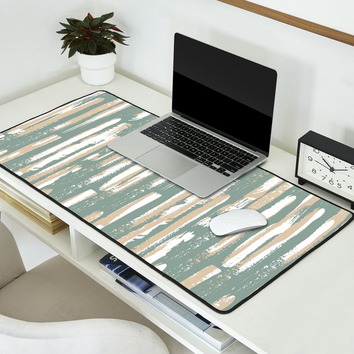 Colorful Stripes, Green and Beige, Abstract Art Desk Mat Gallery Image 2