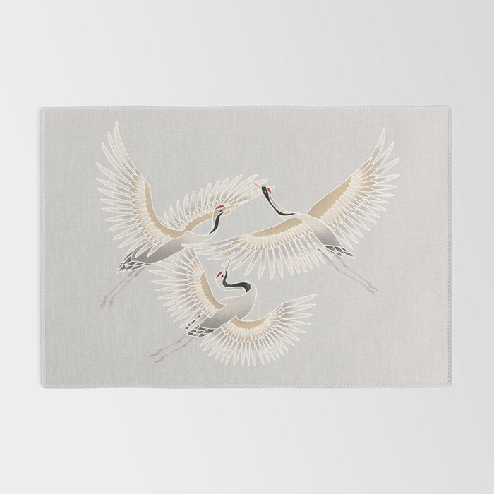 traditional Japanese cranes bright illustration Rug Gallery Image 2