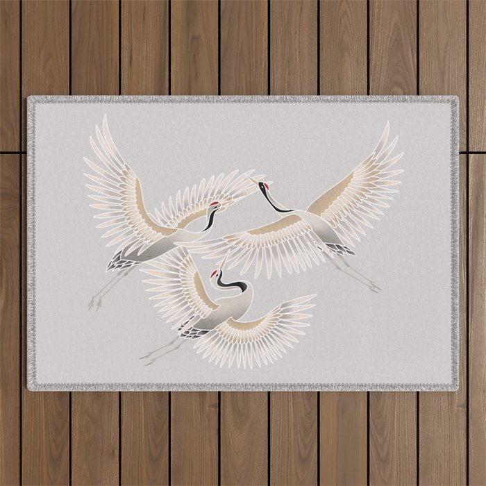 traditional Japanese cranes bright illustration Outdoor Rug Gallery Image 1