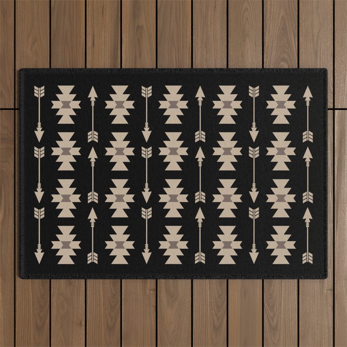 Southwestern Arrow Pattern 233 Black and Beige Outdoor Rug Gallery Image 1