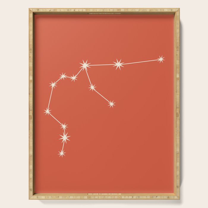 Aquarius Zodiac Star Constellation Line Art Coral Red Serving Tray Gallery Image 1