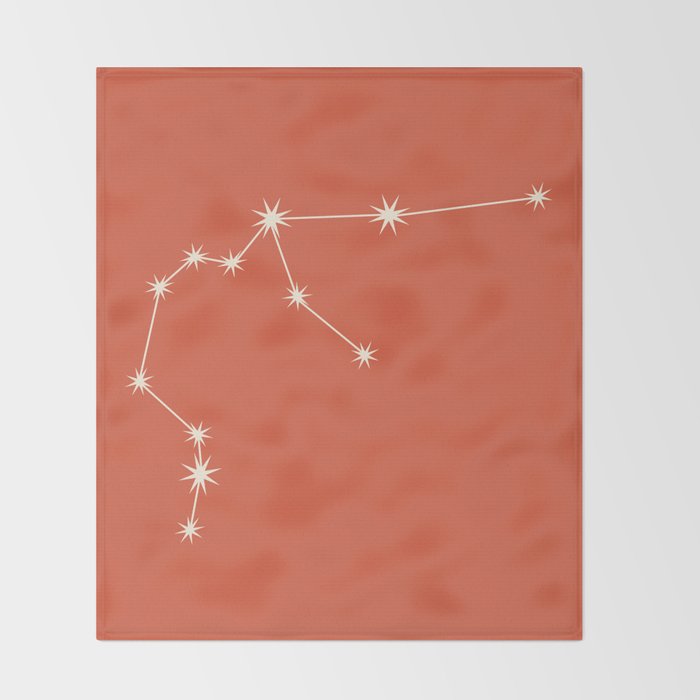 Aquarius Zodiac Star Constellation Line Art Coral Red Throw Blanket Gallery Image 2