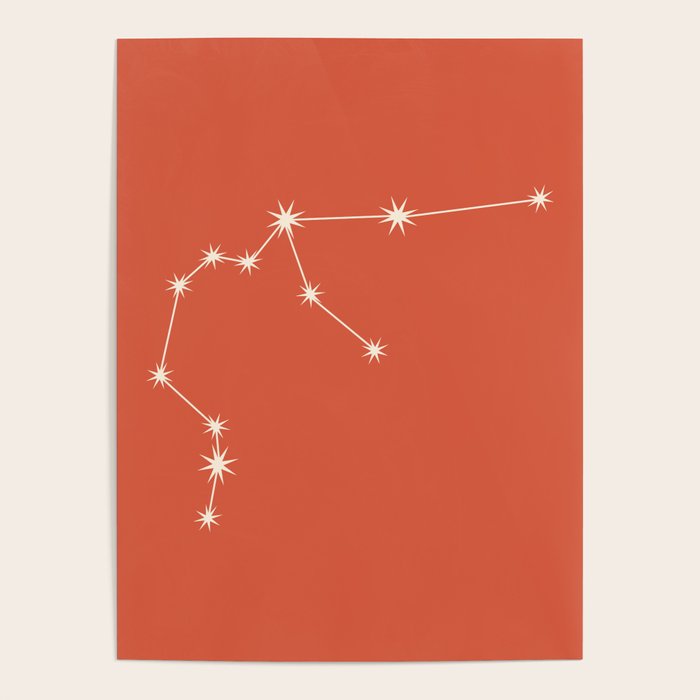 Aquarius Zodiac Star Constellation Line Art Coral Red Poster Gallery Image 4