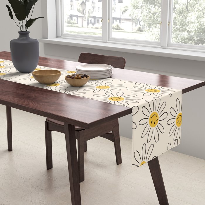 Smiley face 70s Daisy  Table Runner Gallery Image 2