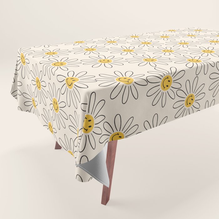 Smiley face 70s Daisy  Tablecloth Gallery Image 1