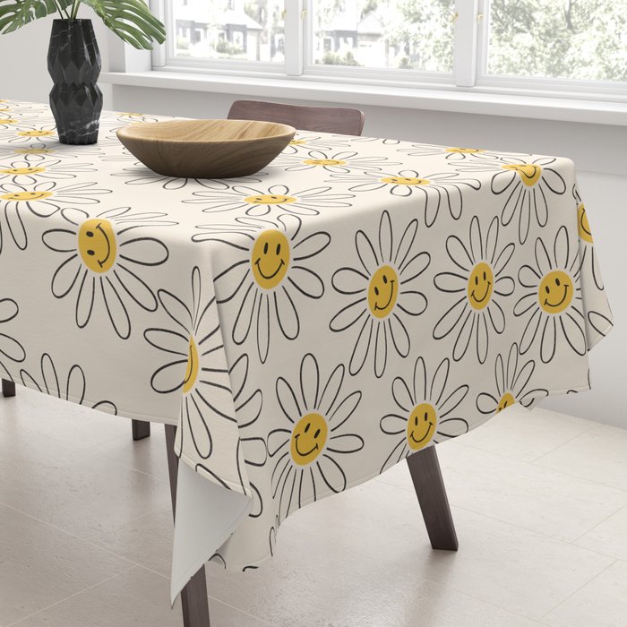 Smiley face 70s Daisy  Tablecloth Gallery Image 3