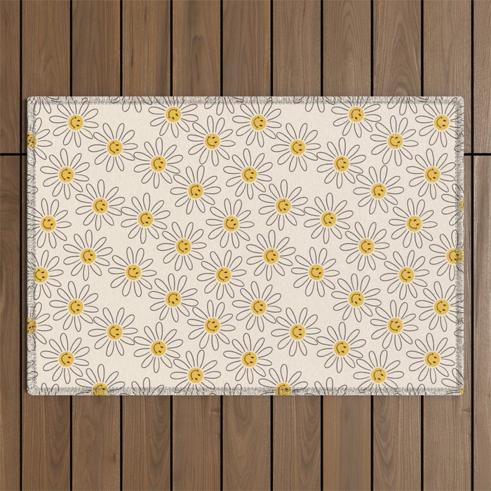 Smiley face 70s Daisy  Outdoor Rug Gallery Image 1