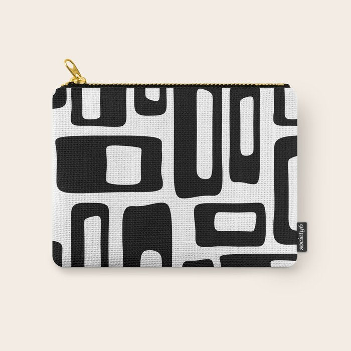 Retro Mid Century Modern Abstract Pattern 336 Black and White Carry All Pouch Gallery Image 1