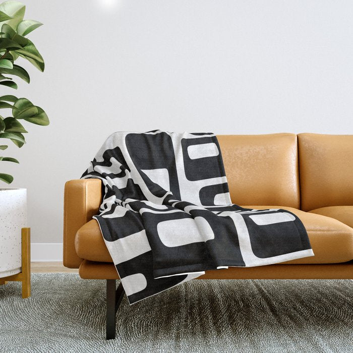 Retro Mid Century Modern Abstract Pattern 336 Black and White Throw Blanket Gallery Image 1