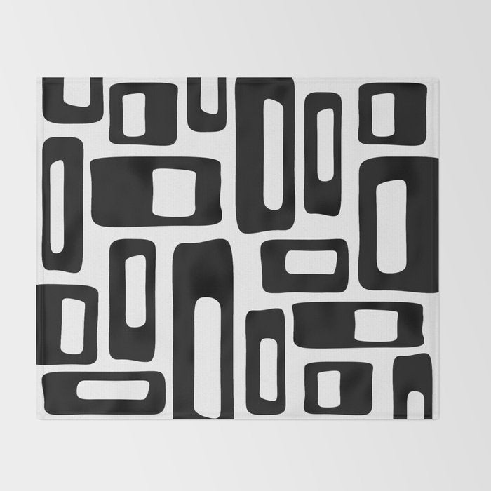 Retro Mid Century Modern Abstract Pattern 336 Black and White Throw Blanket Gallery Image 2
