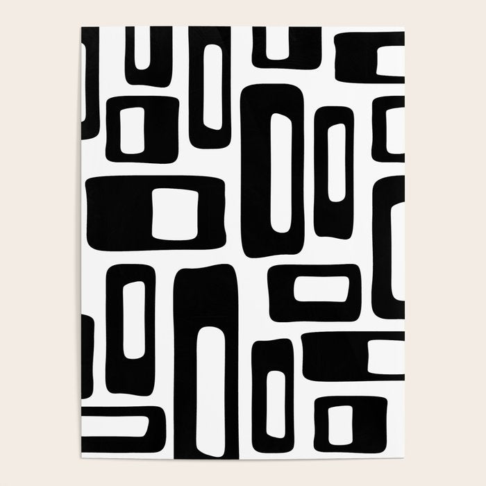 Retro Mid Century Modern Abstract Pattern 336 Black and White Poster Gallery Image 4