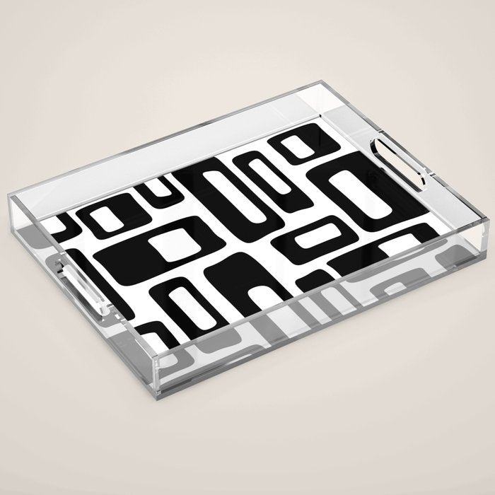 Retro Mid Century Modern Abstract Pattern 336 Black and White Acrylic Tray Gallery Image 1