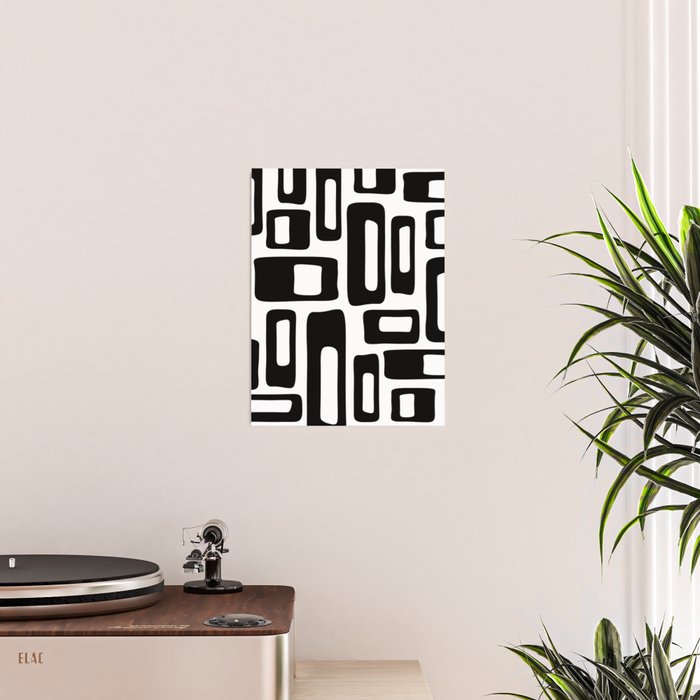 Retro Mid Century Modern Abstract Pattern 336 Black and White Poster Gallery Image 2