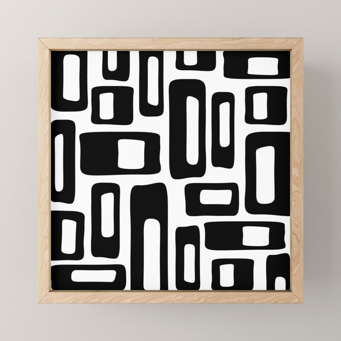 Retro Mid Century Modern Abstract Pattern 336 Black and White Mini Art Print Gallery Image 1