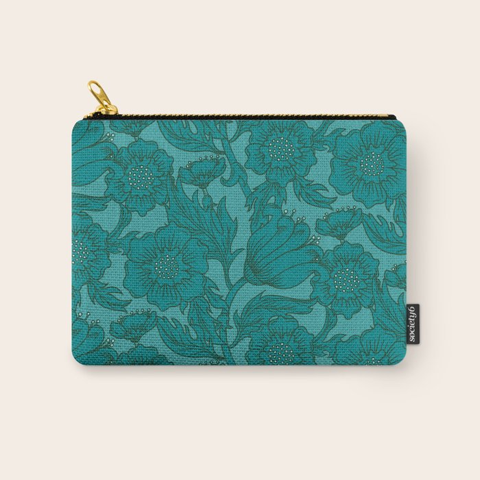 Teal Floral Flourish - Large Carry All Pouch Gallery Image 1