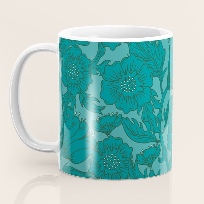 Teal Floral Flourish - Large Coffee Mug Gallery Image 3