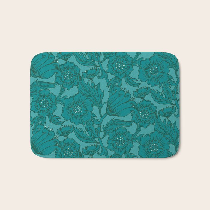 Teal Floral Flourish - Large Bath Mat Gallery Image 1