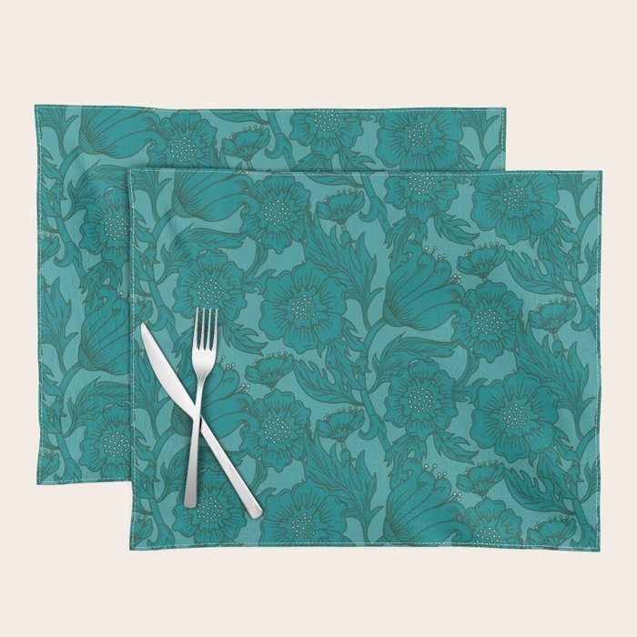 Teal Floral Flourish - Large Placemat Gallery Image 1