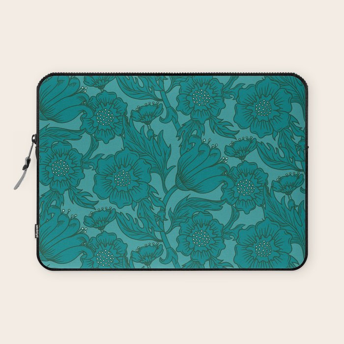 Teal Floral Flourish - Large Laptop Sleeve Gallery Image 1