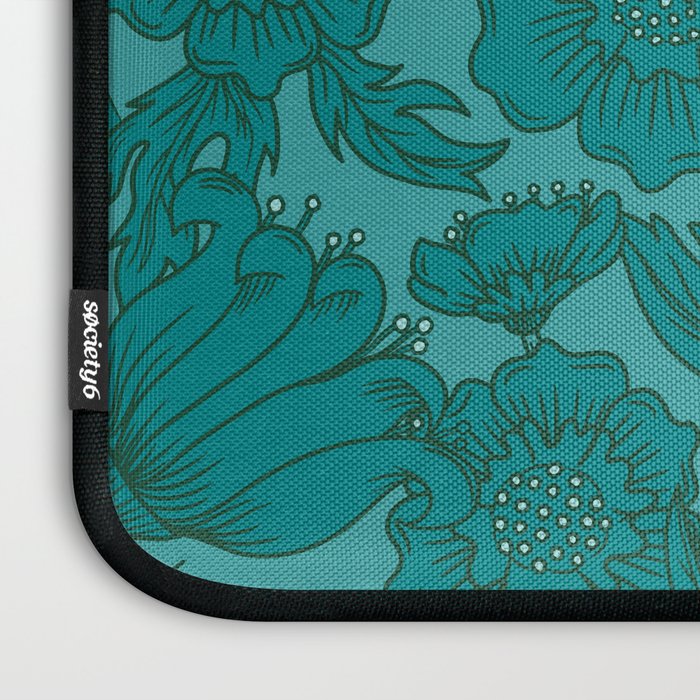 Teal Floral Flourish - Large Laptop Sleeve Gallery Image 3