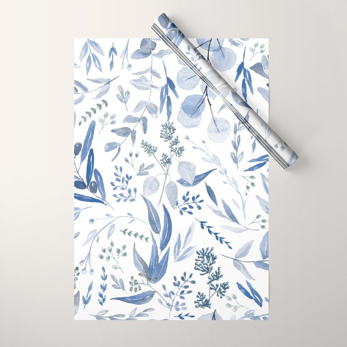 Blue Eucalyptus Pattern Wrapping Paper Gallery Image 1
