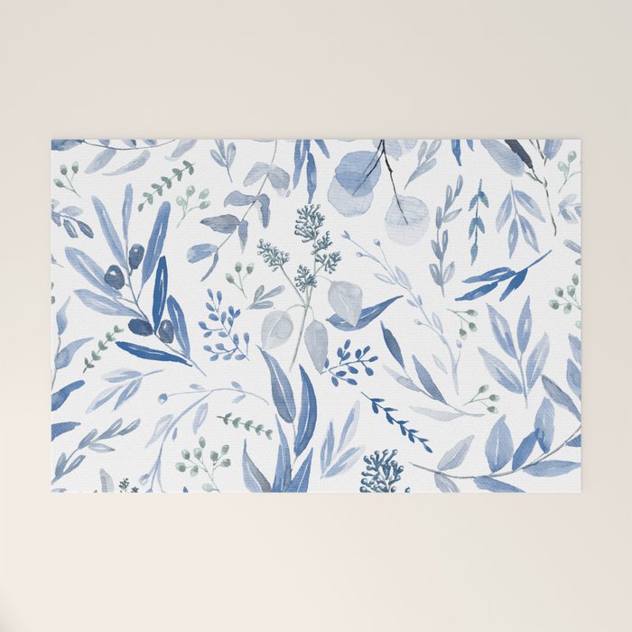 Blue Eucalyptus Pattern Welcome Mat Gallery Image 1