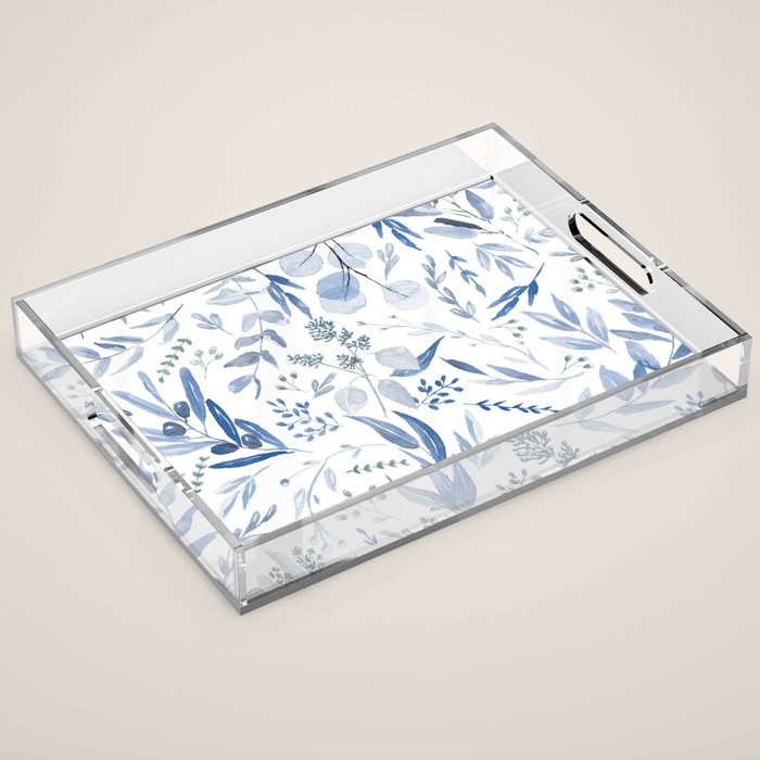Blue Eucalyptus Pattern Acrylic Tray Gallery Image 1