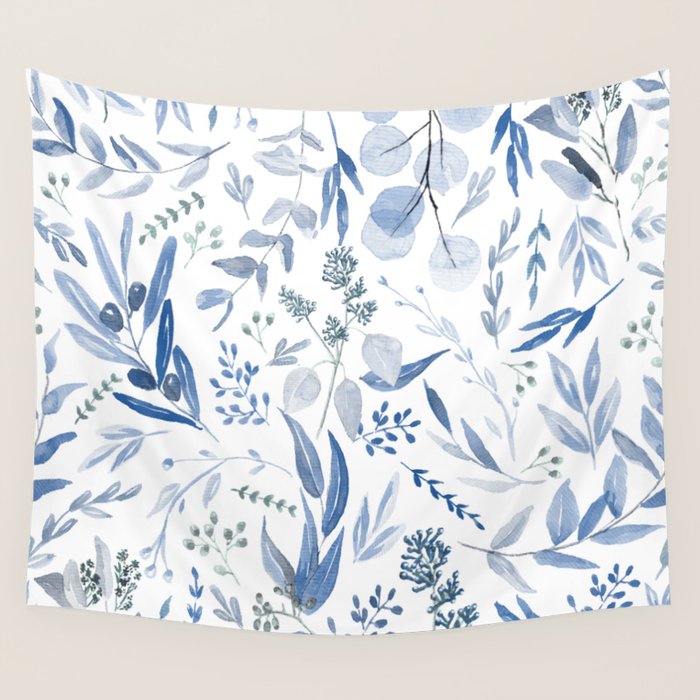 Blue Eucalyptus Pattern Wall Tapestry Gallery Image 1