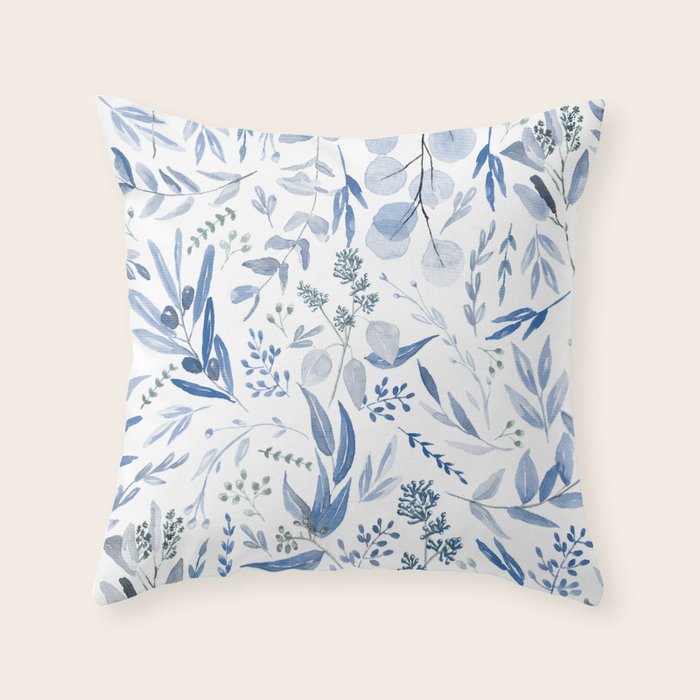 Blue Eucalyptus Pattern Throw Pillow Gallery Image 1