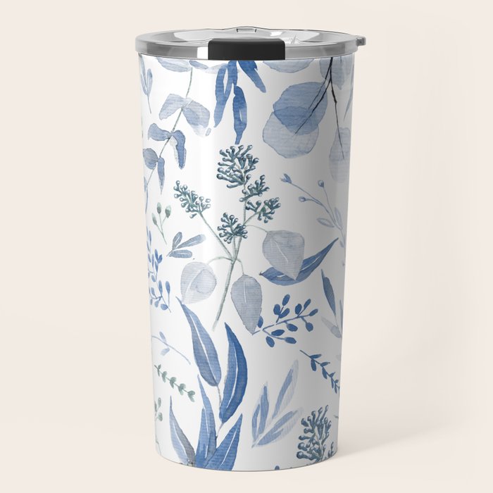 Blue Eucalyptus Pattern Travel Mug Gallery Image 1