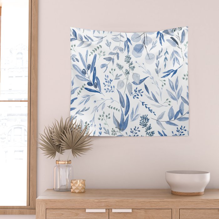 Blue Eucalyptus Pattern Wall Tapestry Gallery Image 2