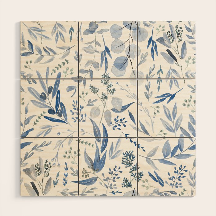 Blue Eucalyptus Pattern Wood Wall Art Gallery Image 1