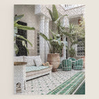 Moroccan Riad In Marrakech Photo | Arabic Interior Design Art Print | Green Tropical Travel Photography Jigsaw Puzzle Gallery Image 1