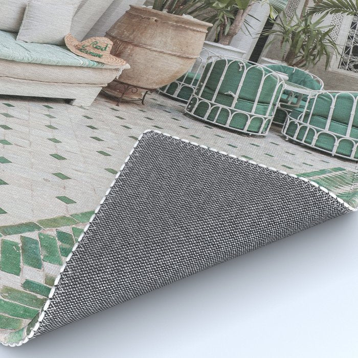 Moroccan Riad In Marrakech Photo | Arabic Interior Design Art Print | Green Tropical Travel Photography Rug Gallery Image 4