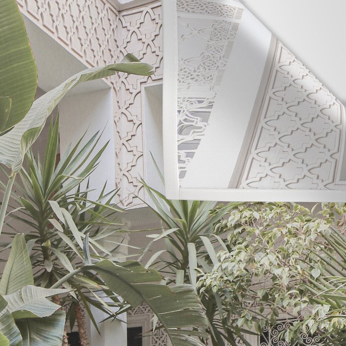 Moroccan Riad In Marrakech Photo | Arabic Interior Design Art Print | Green Tropical Travel Photography Wall Tapestry Gallery Image 3