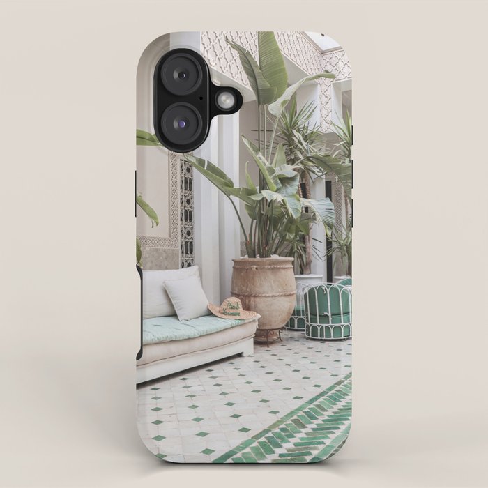 Moroccan Riad In Marrakech Photo | Arabic Interior Design Art Print | Green Tropical Travel Photography iPhone Case Gallery Image 1