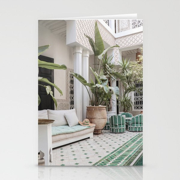 Moroccan Riad In Marrakech Photo | Arabic Interior Design Art Print | Green Tropical Travel Photography Stationery Card Gallery Image 2