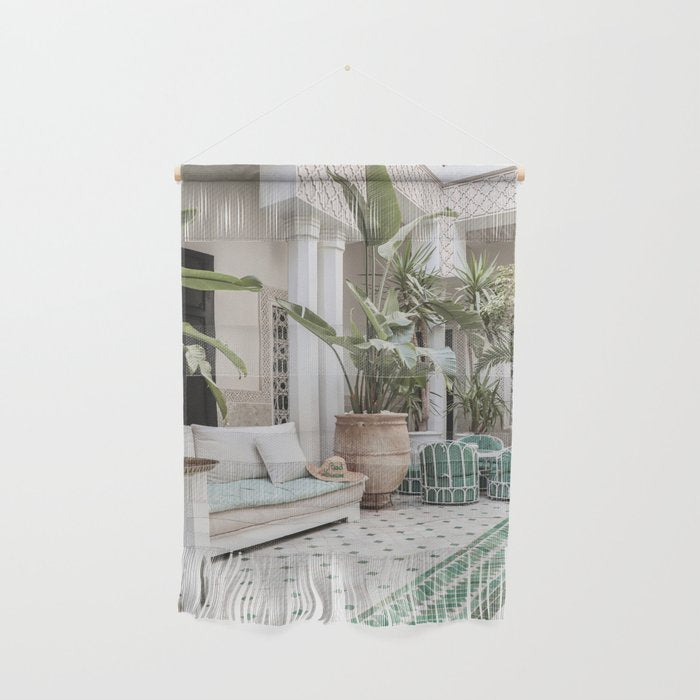 Moroccan Riad In Marrakech Photo | Arabic Interior Design Art Print | Green Tropical Travel Photography Wall Hanging Gallery Image 1